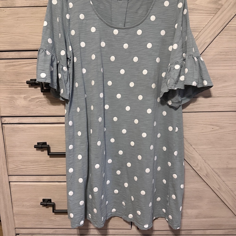 Polka Dot Ruffle Sleeve Botique Dress- Blue/gray